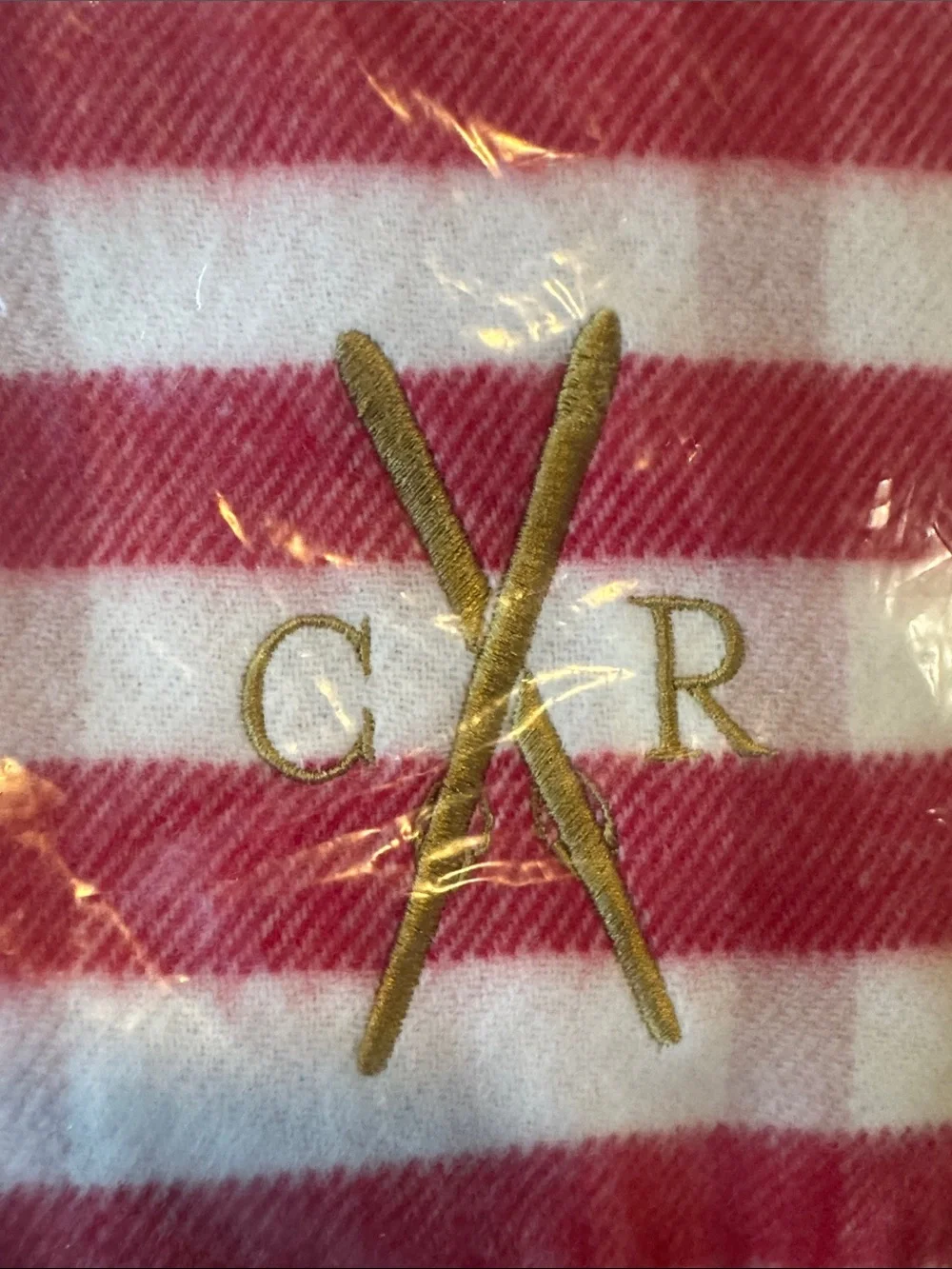 Mark & Graham Red and White Striped Holiday Throw with Gold Embroidered Accent
